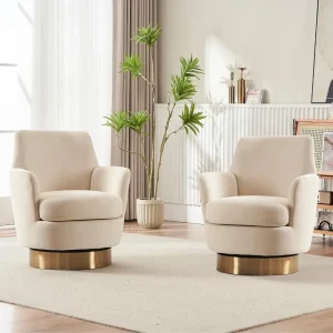 Swivel Barrel Chair Set of 2,Modern Velvet Upholstered Round Swivel Accent Chairs with Tall Backrest 1