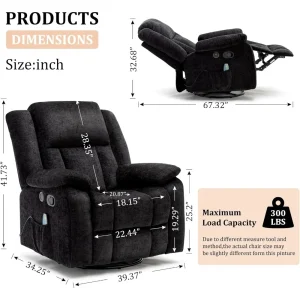 Rocker Recliner Chair for Adults, 360°Swivel Recliner Chair with USB Ports, Electric Recliner Chairs with Massage and Heating 2