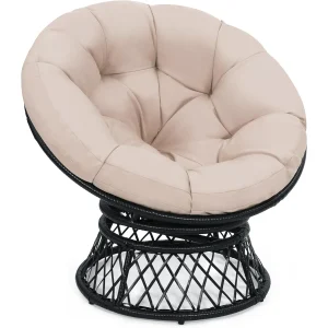 37" Wicker Papasan Circle Chair,360° Swivel Living Room Chair,Indoor Outdoor Rattan Chair with Thick Cushion,Ideal for Teenagers 1