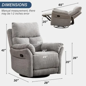 Swivel Rocker Recliner Chair, Manual Fabric Glider Nursery Recliner Chair, Single Rocking Modern Sofa 2
