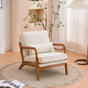 Karl Home Accent Chair Mid-Century Modern Chair with Pillow Upholstered Lounge Arm Chair with Solid Wood Frame & Soft Cushion 1