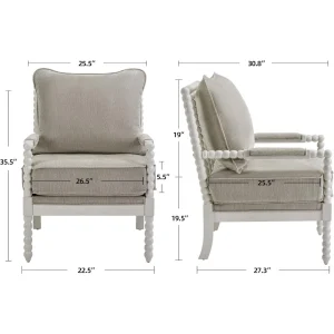 Linen Fabric Spindle Accent Chair with Wood Frame,Spool Chairs with High Resilience Spring Cushion and Armrest Pads 2