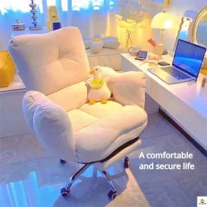 White Lazy Computer Chair Soft and Comfortable Sofa Chair Study Table and Chair Office Reclining Floor with Backrest Home 2