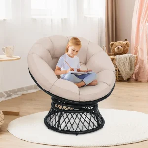 37" Wicker Papasan Circle Chair,360° Swivel Living Room Chair,Indoor Outdoor Rattan Chair with Thick Cushion,Ideal for Teenagers 2