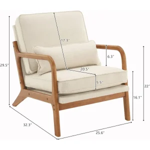 Karl Home Accent Chair Mid-Century Modern Chair with Pillow Upholstered Lounge Arm Chair with Solid Wood Frame & Soft Cushion 2