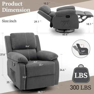 Recliner Chair, 360 Swivel, Small Rocking Recliner Chair for Small Spaces, Upholstered Fabric Glider Recliner Nursery Chair 2
