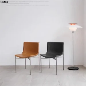 GUIG Italian Light Luxury Dining Chair Modern Simple Home Chair High-end Minimalist Designer Chair Stainless Steel Chair Hot New 1