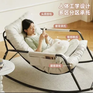 Double Rocking Chair Floor Sofa with Backrest Removable Seat Pad Foldable with Footrest Relaxing Recliner Balcony forLiving Room 2