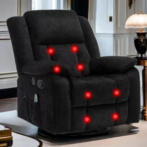 Rocker Recliner Chair for Adults, 360°Swivel Recliner Chair with USB Ports, Electric Recliner Chairs with Massage and Heating 1
