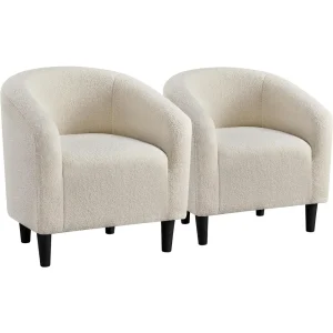 Living Room Chair Set of 2 with Soft Padded Armrest, Furry Accent Chairs, Living Room Chair 1
