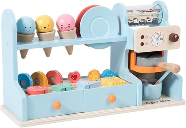 [2023.12.10][OTOYE]おままごとセット アイスクリーム屋さん 木製 コーヒーマシン 2in1 ごっこ遊び 台所 知育玩具 子供用おままごとセット 組立式 親子遊び 誕生日プレゼント 入園お祝い (ピンク) [並行輸入品] - Image 9